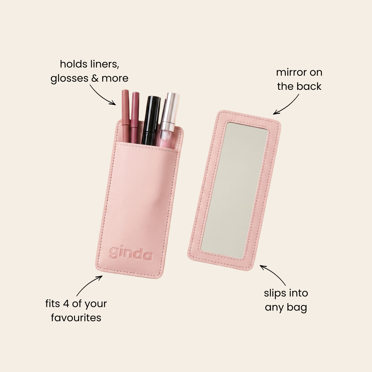 Estuche de maquillaje rose con espejo integrado — ginda